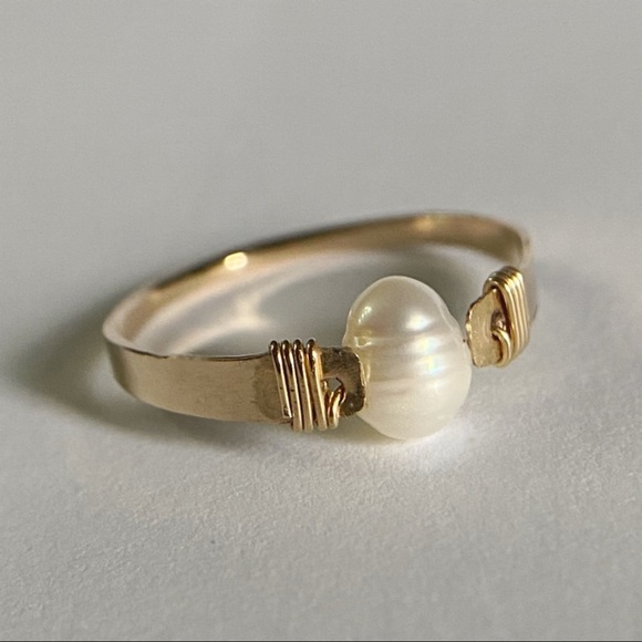 Hand Crafted Jewelry - 14k Gold filled pearl ring handmade